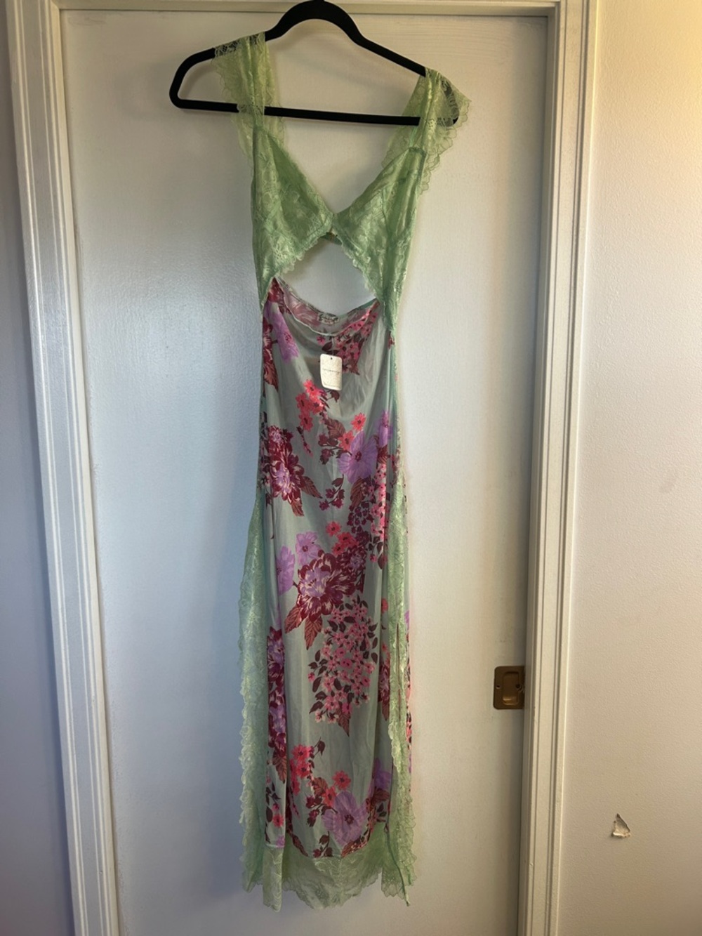 Free People Mint Green Slip Dress with Pink Floral Print